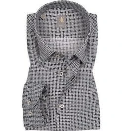 Jacques Britt Hemd Messia 463440/39 Slim Fit, Popeline, Schwarz gemustert, Schwarz