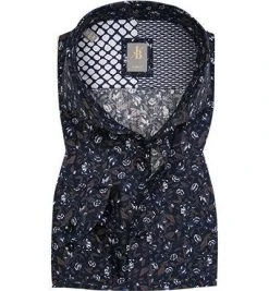 Jacques Britt Hemd Roma 2 Mix 463370/19 Slim Fit, Popeline, Navy gemustert, Dunkelblau