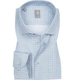 Jacques Britt Hemd Rimini 463060/16 Slim Fit, Popeline, Weiß-blau gemustert, Blau