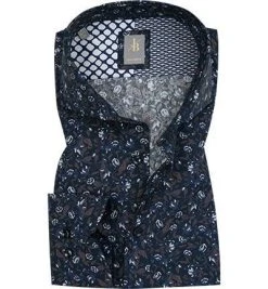 Jacques Britt Hemd Roma 2 Mix 433370/19 Custom Fit, Popeline, Navy gemustert, Dunkelblau