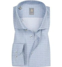 Jacques Britt Hemd Rimini 433060/16 Custom Fit, Popeline, Weiß-blau gemustert, Blau