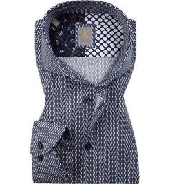 Jacques Britt Hemd Roma 2 Mix 463350/18 Slim Fit, Popeline, Navy gemustert, Blau