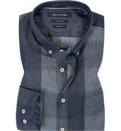 Marc O'Polo Hemd 828 7225 42326/R87 Jeanshemd, Shaped Fit, Baumwolle, Blau kariert, Combo