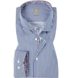 Jacques Britt Hemd Como Mix 463510/17 Custom Fit, Popeline, Weiß-dunkelblau gestreift, Blau