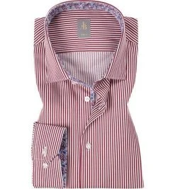 Jacques Britt Hemd Como Mix 463510/47 Slim Fit, Popeline, Weiß-dunkelrot gestreift, Rot