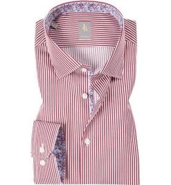 Jacques Britt Hemd Como Mix 433510/47 Custom Fit, Popeline, Weiß-dunkelrot gestreift, Rot