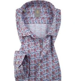 Jacques Britt Hemd Como 463520/45 Slim Fit, Popeline, Rot-blau gemustert, Rot