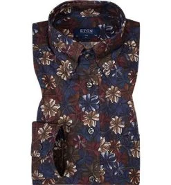 ETON Hemd 0551/55546/55 Slim Fit, Twill, Navy gemustert, Rosa-rot