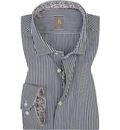 Jacques Britt Hemd Como Mix 463510/39 Slim Fit, Popeline, Weiß-schwarz gestreift, Schwarz