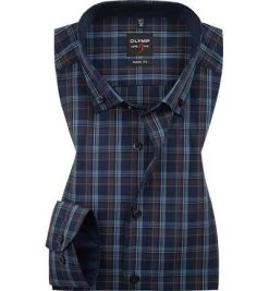 OLYMP Level Five Body Fit 69EL 2039/29/18 Hemd, Popeline, Extra langer Arm, Dunkelblau-braun kariert, Marine