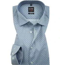 OLYMP Level Five Body Fit 69EL 2019/29/18 Hemd, Popeline, Extra langer Arm, Bleu gemustert, Marine