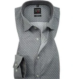 OLYMP Level Five Body Fit 69EL 2019/29/68 Hemd, Popeline, Extra langer Arm, Grau gemustert, Schwarz