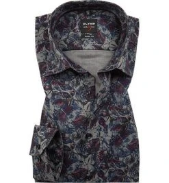 OLYMP Level Five Body Fit 69EL 2003/29/38 Hemd, Popeline, Extra langer Arm, Grau-dunkelrot gemustert, Chianti