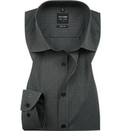 OLYMP Level Five Body Fit 69EL 2017/29/68 Hemd, Baumwolle, Extra langer Arm, Grau-schwarz kariert, Schwarz