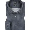 BOSS Hemd Ronni 50399792/001 Slim Fit, Popeline, Dunkelblau gemustert, Schwarz