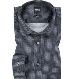 BOSS Hemd Ronni 50399792/001 Slim Fit, Popeline, Dunkelblau gemustert, Schwarz