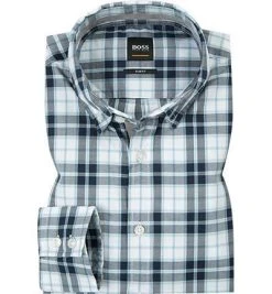 BOSS Hemd Mabsoot 50399306/404 Slim Fit, Twill, Weiß-blau kariert, Dunkelblau