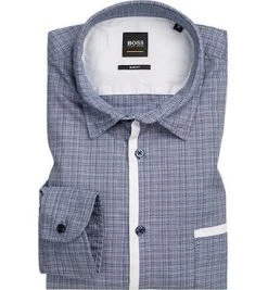 BOSS Hemd Magneton 50399393/490 Slim Fit, Baumwolle, Dunkelblau-weiß meliert, Blau