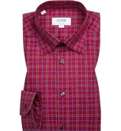 ETON Hemd 3551/61811/55 Super Slim Fit, Popeline, Rot kariert, Weinrot
