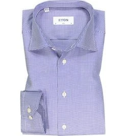 ETON Hemd 3169/79511/27 Slim Fit, Twill, Blau gemustert, Blau