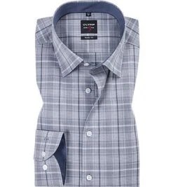 OLYMP Level Five Body Fit 69EL 2050/39/13 Hemd, Popeline, Extra langer Arm, Grau kariert, Rauchblau