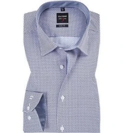 OLYMP Level Five Body Fit 69EL 2084/39/30 Hemd, Popeline, Extra langer Arm, Weiß-blau gemustert, Lila
