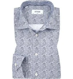 ETON Hemd 2085/79511/29 Slim Fit, Popeline, Weiß-dunkelblau gemustert, Marine-weiß