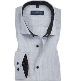 CasaModa Hemd 393159400/800 Comfort Fit, Popeline, Nachtblau kariert, Schwarz