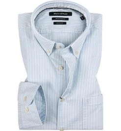 Marc O'Polo Hemd 921 7348 42310/B83 Shaped Fit, Baumwolle, Hellblau-weiß gestreift, Hellblau