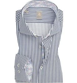 Jacques Britt Hemd Roma Mix 531020/19 Custom Fit, Twill, Navy gestreift, Dunkelblau