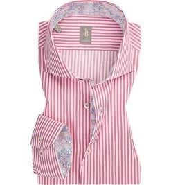 Jacques Britt Hemd Roma Mix 561020/40 Slim Fit, Twill, Pink gestreift, Rosa