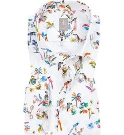 Jacques Britt Hemd Como 561060/15 Slim Fit, Popeline, Multicolor gemustert, Weiß-multicolor