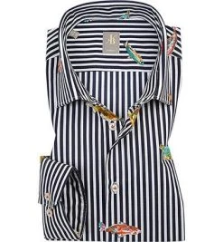 Jacques Britt Hemd Como 561070/19 Slim Fit, Popeline, Nachtblau-weiß gestreift, Dunkelblau