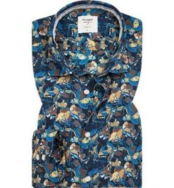 OLYMP Level Five Body Fit 3036/34/24 Hemd, Popeline, Blau-gelb gemustert, Caramel