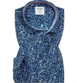 OLYMP Level Five Body Fit 3024/34/15 Hemd, Popeline, Blau gemustert, Blau