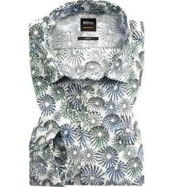 BOSS Hemd Mypop 50404147/100 Slim Fit, Baumwolle, Multicolor gemustert, Weiß
