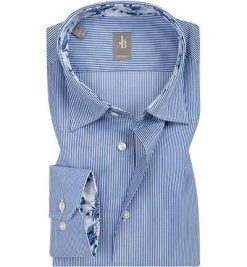 Jacques Britt Hemd Messina Mix 531160/15 Custom Fit, Popeline, Blau gestreift, Blau