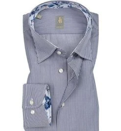 Jacques Britt Hemd Messina Mix 531160/19 Custom Fit, Popeline, Dunkelblau gestreift, Dunkelblau