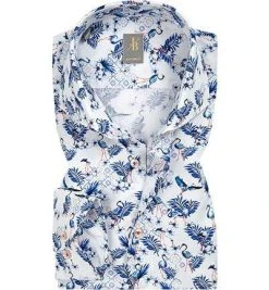 Jacques Britt Hemd Roma 531170/19 Custom Fit, Popeline, Blau-weiß gemustert, Weiß