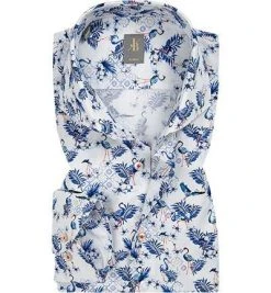 Jacques Britt Hemd Roma 561170/19 Slim Fit, Popeline, Blau-weiß gemustert, Weiß