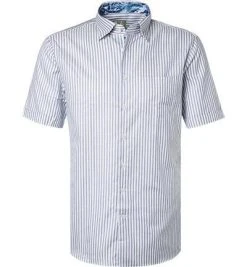 Jacques Britt Hemd Messina Mix 531091/15 Kurzarmhemd, Custom Fit, Baumwolle, Blau-weiß gestreift, Blau