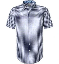 Jacques Britt Hemd Messina Mix 531101/15 Kurzarmhemd, Custom Fit, Popeline, Blau-weiß kariert, Indigo