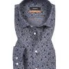 Seidensticker Hemd 6640/19 Slim Fit, Popeline, Grau-blau gemustert, Dunkelblau