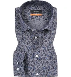 Seidensticker Hemd 6640/19 Slim Fit, Popeline, Grau-blau gemustert, Dunkelblau