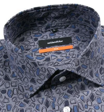 Seidensticker Hemd 6640/19 Slim Fit, Popeline, Grau-blau gemustert, Dunkelblau 2 Seidensticker Hemd 6640/19 Slim Fit, Popeline, Grau-blau gemustert, Dunkelblau – Bild 2