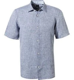 BOSS Hemd Lukka 50405612/480 Kurzarmhemd, Reines Leinen, Graublau meliert, Graublau