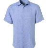 Jacques Britt Hemd Rimini 1/2 551101/15 Kurzarmhemd, Perfect Fit, Reines Leinen, Hellblau meliert, Jeansblau