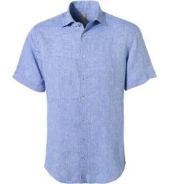 Jacques Britt Hemd Rimini 1/2 551101/15 Kurzarmhemd, Perfect Fit, Reines Leinen, Hellblau meliert, Jeansblau