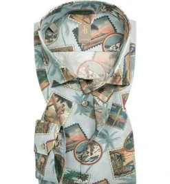 Jacques Britt Hemd Como 5511/17 Perfect Fit, Popeline, Multicolor gemustert, Blau