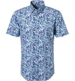 Jacques Britt Hemd Messina 1/2 531131/16 Kurzarmhemd, Custom Fit, Popeline, Blau gemustert, Blau